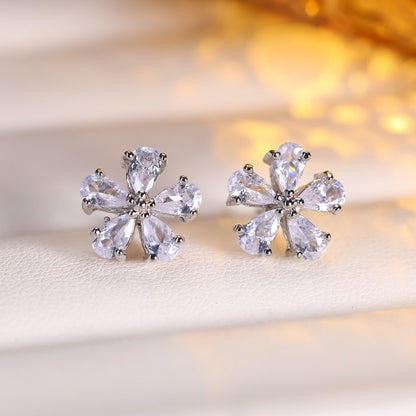 Sweet Flowers Earrings For Women In Gold Copper With Zircon Inlay