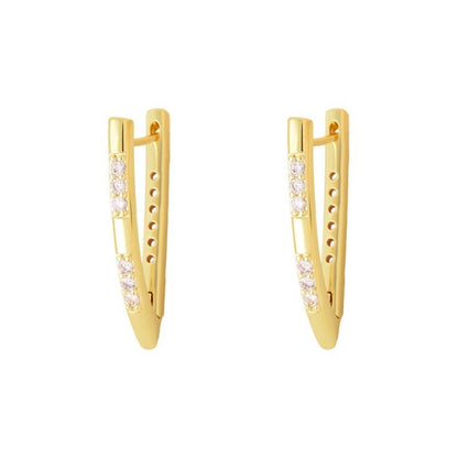 V Shape Stud Earrings For Women In Rose Gold Featuring Copper Ear Pins And Zircon Inlay