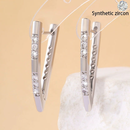 V Shape Stud Earrings For Women In Rose Gold Featuring Copper Ear Pins And Zircon Inlay