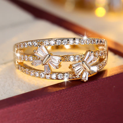 Butterfly Ring For Women In Gold Copper With Zircon Inlay, Elegant And Stylish Jewelry Accessory