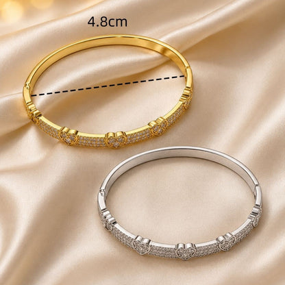 Luxurious Heart Shape Bangle With Zircon Inlay, Electroplated Copper Jewelry