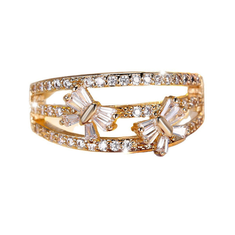Butterfly Ring For Women In Gold Copper With Zircon Inlay, Elegant And Stylish Jewelry Accessory