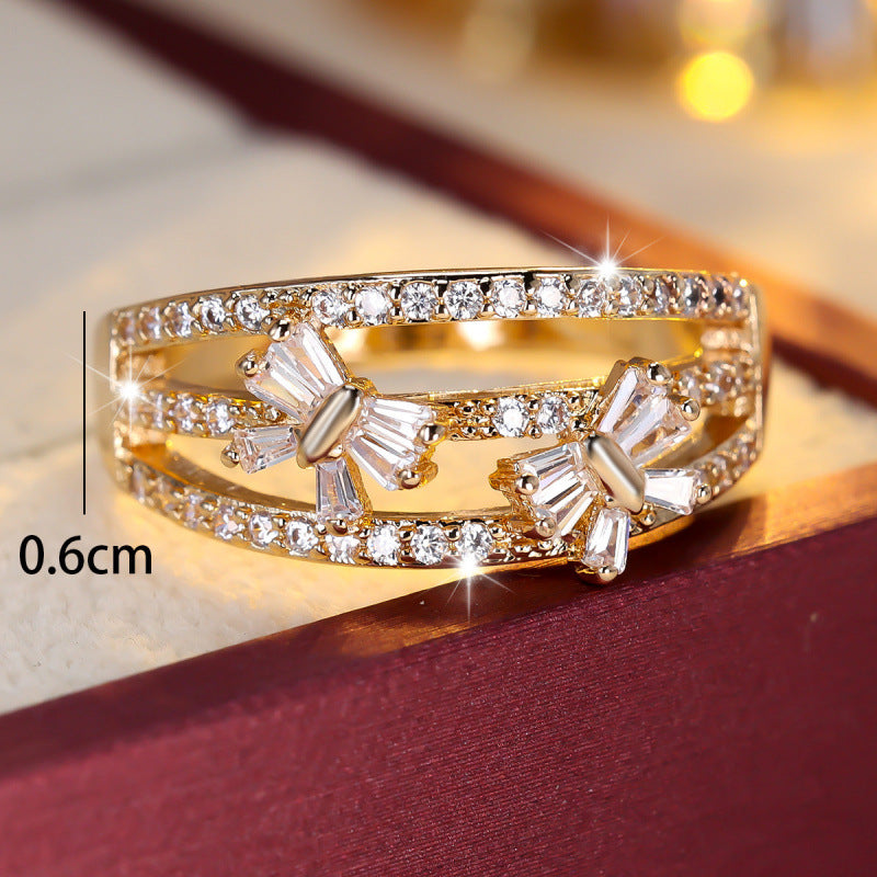 Butterfly Ring For Women In Gold Copper With Zircon Inlay, Elegant And Stylish Jewelry Accessory