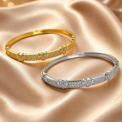 Luxurious Heart Shape Bangle With Zircon Inlay, Electroplated Copper Jewelry