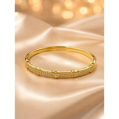 Luxurious Heart Shape Bangle With Zircon Inlay, Electroplated Copper Jewelry