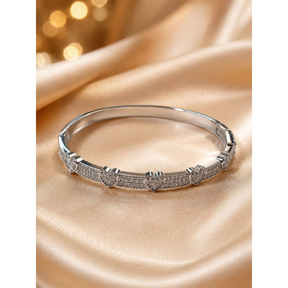 Luxurious Heart Shape Bangle With Zircon Inlay, Electroplated Copper Jewelry