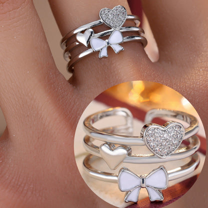 Elegant Heart Shape Open Ring For Women, Elaborate Copper Design With Zircon Inlay