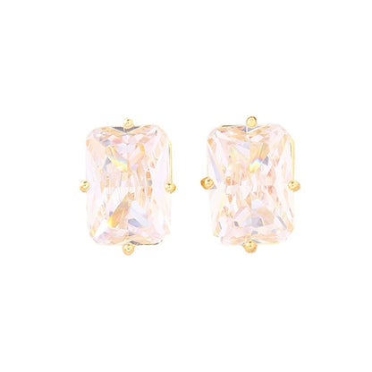 Square Stud Earrings For Women Featuring Electroplated Finish And Copper Ear Pins With Zircon Inlay