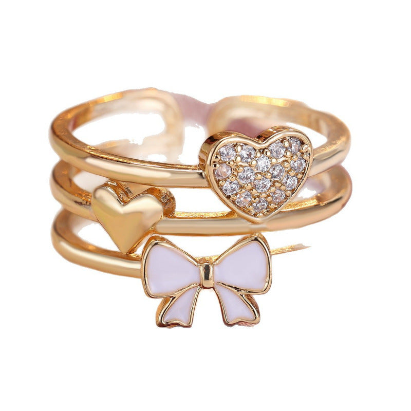 Elegant Heart Shape Open Ring For Women, Elaborate Copper Design With Zircon Inlay