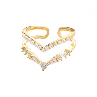 Heart Shape Open Ring For Women In Gold Electroplated Copper With Zircon Inlay