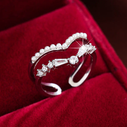 Heart Shape Open Ring For Women In Gold Electroplated Copper With Zircon Inlay