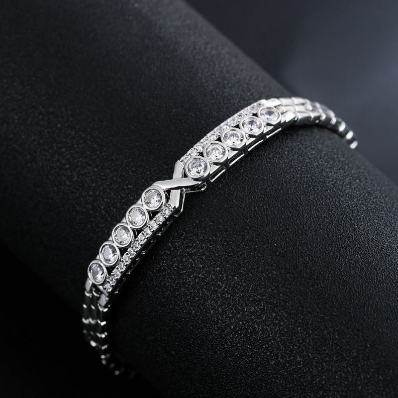 Gold Electroplated Copper Bangle With Rhinestone Inlay, 1 PCS Package