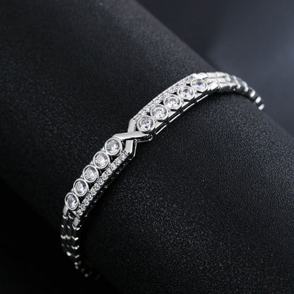 Gold Electroplated Copper Bangle With Rhinestone Inlay, 1 PCS Package