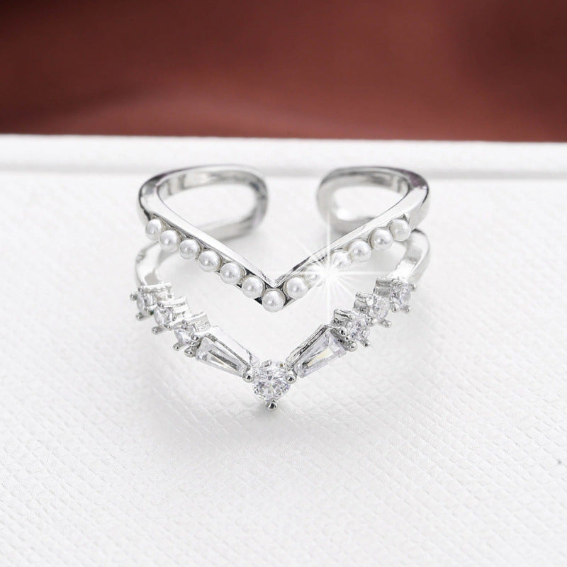 Heart Shape Open Ring For Women In Gold Electroplated Copper With Zircon Inlay