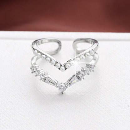 Heart Shape Open Ring For Women In Gold Electroplated Copper With Zircon Inlay