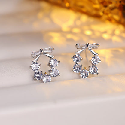 Gold Bow Tie Stud Earrings For Women Featuring Copper Ear Pins And Zircon Inlay