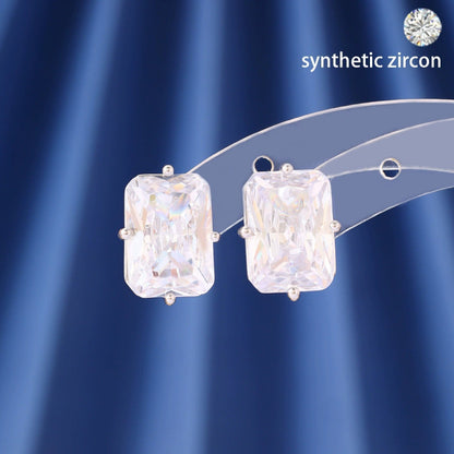 Square Stud Earrings For Women Featuring Electroplated Finish And Copper Ear Pins With Zircon Inlay