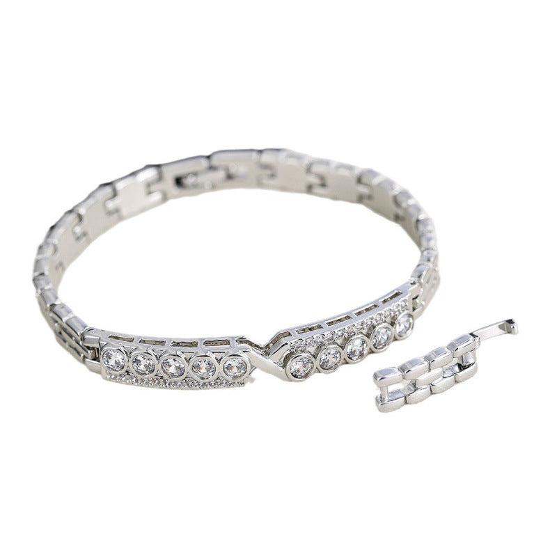 Gold Electroplated Copper Bangle With Rhinestone Inlay, 1 PCS Package