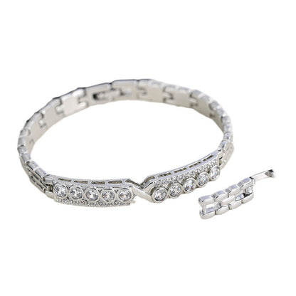 Gold Electroplated Copper Bangle With Rhinestone Inlay, 1 PCS Package