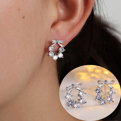 Gold Bow Tie Stud Earrings For Women Featuring Copper Ear Pins And Zircon Inlay