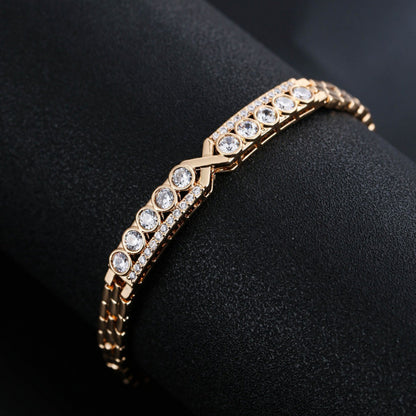 Gold Electroplated Copper Bangle With Rhinestone Inlay, 1 PCS Package