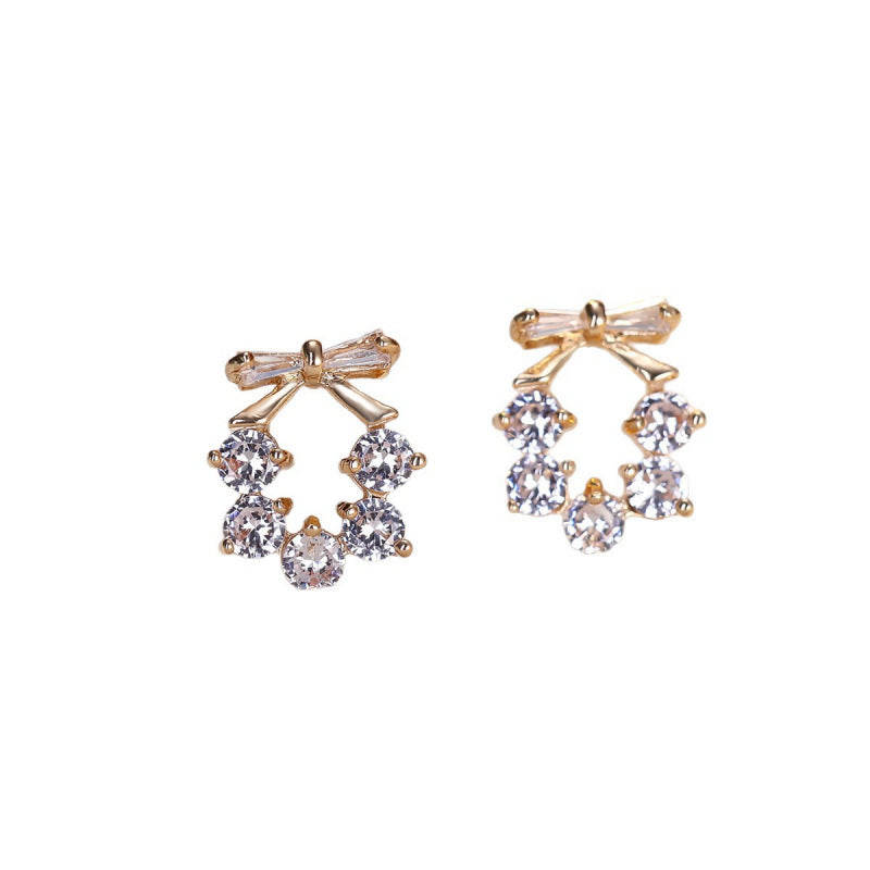 Gold Bow Tie Stud Earrings For Women Featuring Copper Ear Pins And Zircon Inlay