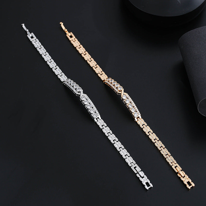 Gold Electroplated Copper Bangle With Rhinestone Inlay, 1 PCS Package