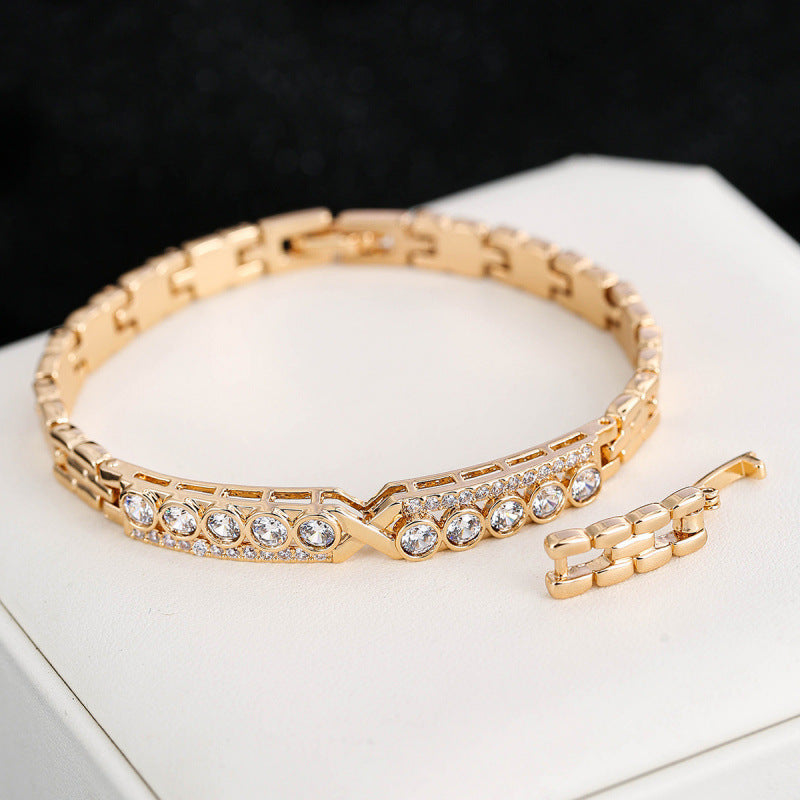 Gold Electroplated Copper Bangle With Rhinestone Inlay, 1 PCS Package