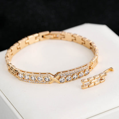 Gold Electroplated Copper Bangle With Rhinestone Inlay, 1 PCS Package