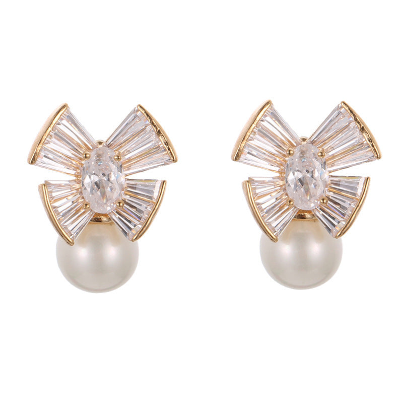 Flowers Earrings For Women With Real Gold Plated Copper And Zircon Inlay