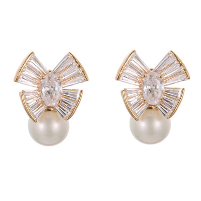 Flowers Earrings For Women With Real Gold Plated Copper And Zircon Inlay