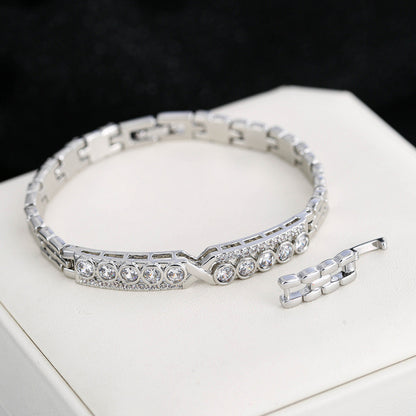 Gold Electroplated Copper Bangle With Rhinestone Inlay, 1 PCS Package