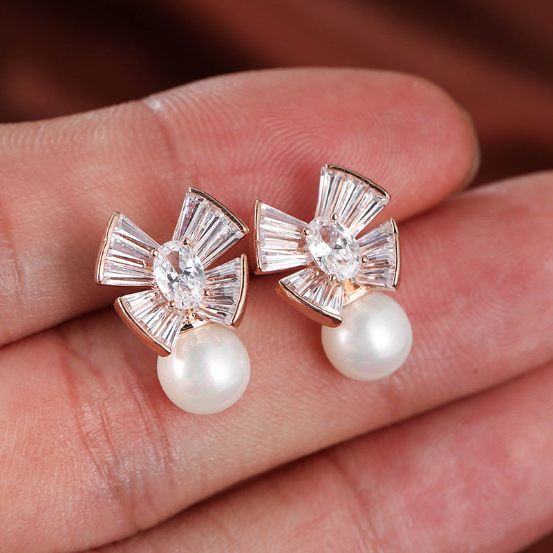 Flowers Earrings For Women With Real Gold Plated Copper And Zircon Inlay