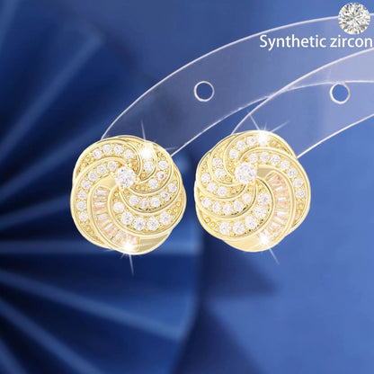 Geometric Rotatable Stud Earrings For Women In Copper With Zircon Inlay