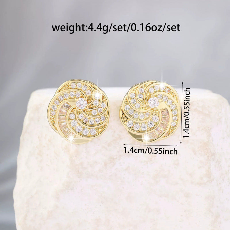 Geometric Rotatable Stud Earrings For Women In Copper With Zircon Inlay