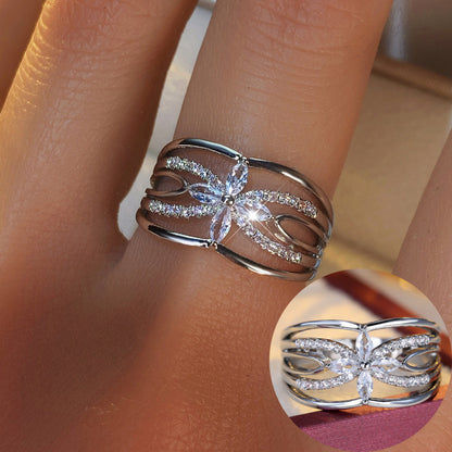 Women’s Copper Flower Ring With Zircon Inlay In Gold, Perfect For Spring