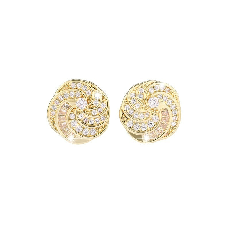 Geometric Rotatable Stud Earrings For Women In Copper With Zircon Inlay