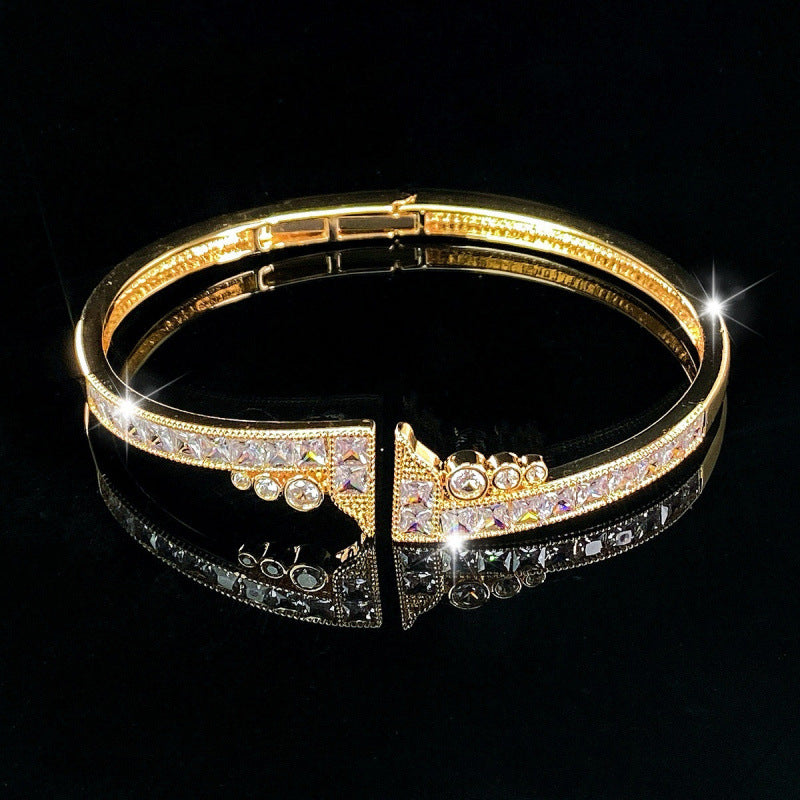Elegant Women’s Copper Bangle With Zircon Inlay, 1 PCS Package