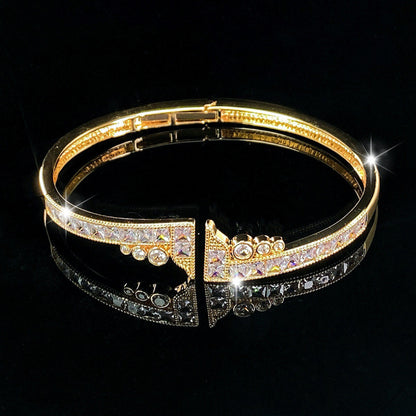 Elegant Women’s Copper Bangle With Zircon Inlay, 1 PCS Package