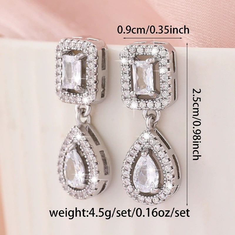 Square Zircon Stud Earrings For Women With Copper Ear Pins Featuring Bezel Setting
