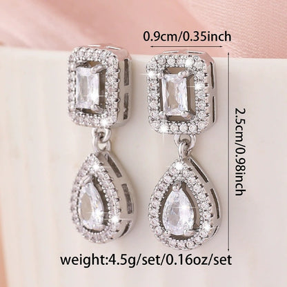 Square Zircon Stud Earrings For Women With Copper Ear Pins Featuring Bezel Setting