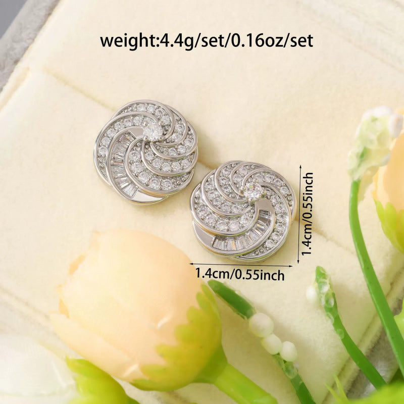 Geometric Rotatable Stud Earrings For Women In Copper With Zircon Inlay