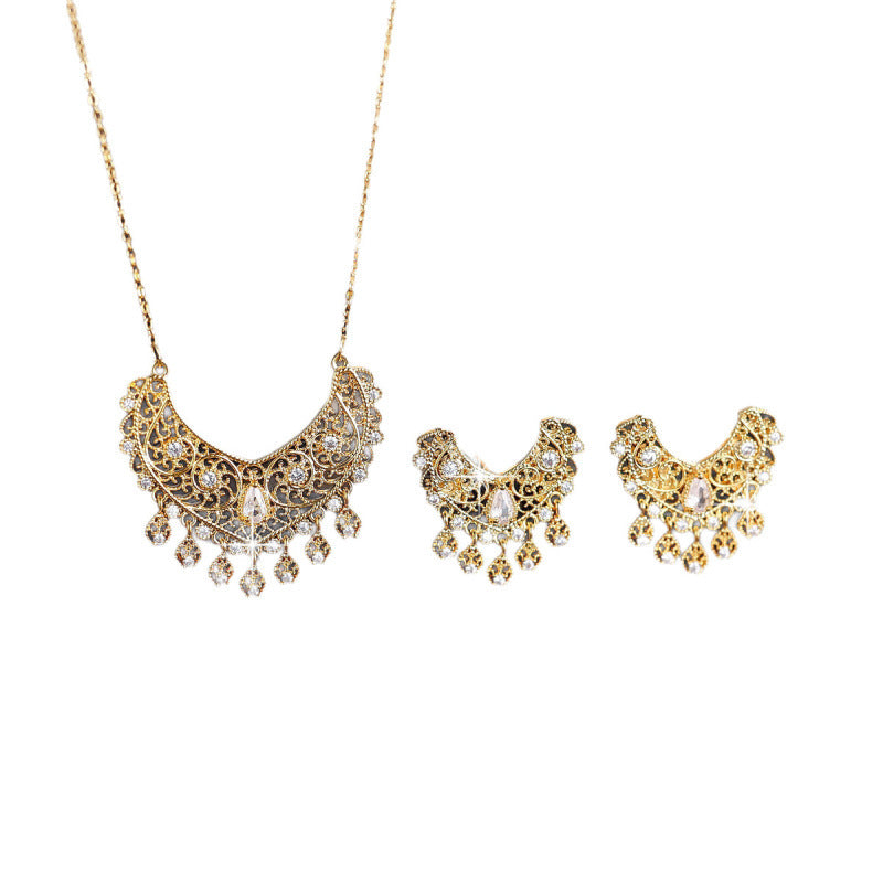 Water Droplets Jewelry Set For Women In Electroplated Brass With Zircon Inlay, 1 Set