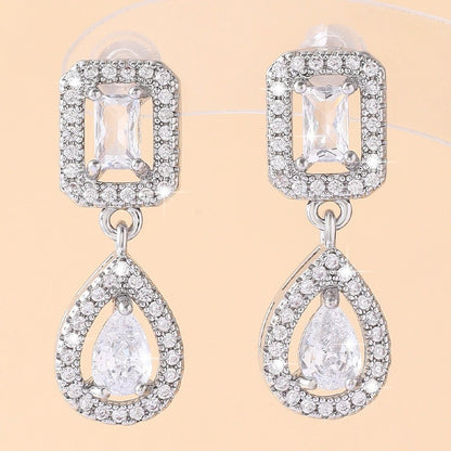 Square Zircon Stud Earrings For Women With Copper Ear Pins Featuring Bezel Setting