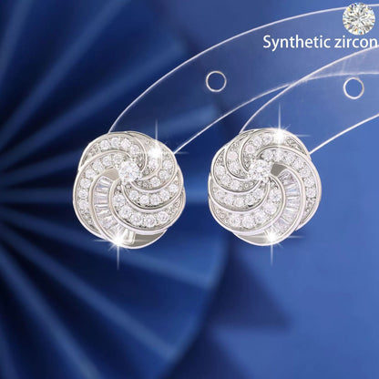 Geometric Rotatable Stud Earrings For Women In Copper With Zircon Inlay