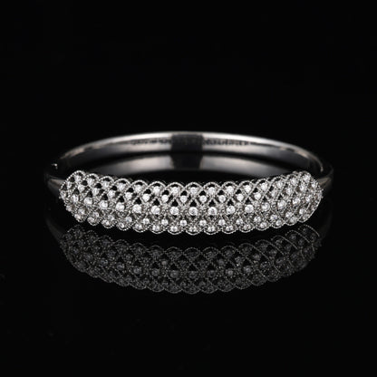 Retro Style Women’s Grid Pattern Inlay Bangle Featuring Zircon With Electroplated Copper Finish