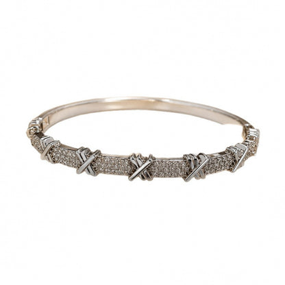 Simple Style Geometric Bangle With Zircon Inlay, Electroplated Silver Plated Copper Bracelet