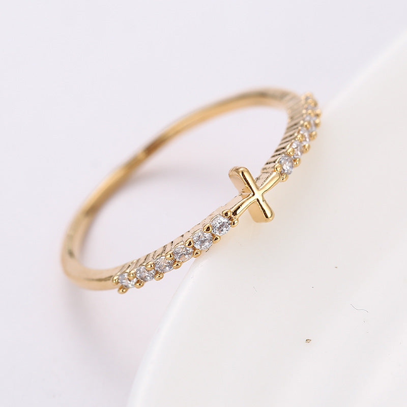 Simple Style Geometric Rings For Women In Electroplated Copper With Zircon Inlay