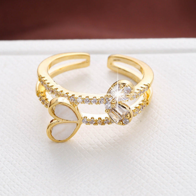 Women’s Open Rings Featuring Water Droplets Pattern In Electroplated Gold Copper With Zircon Inlay