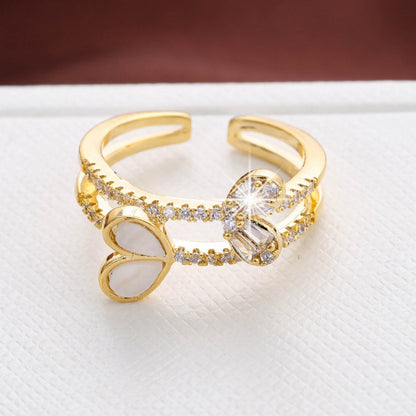 Women’s Open Rings Featuring Water Droplets Pattern In Electroplated Gold Copper With Zircon Inlay